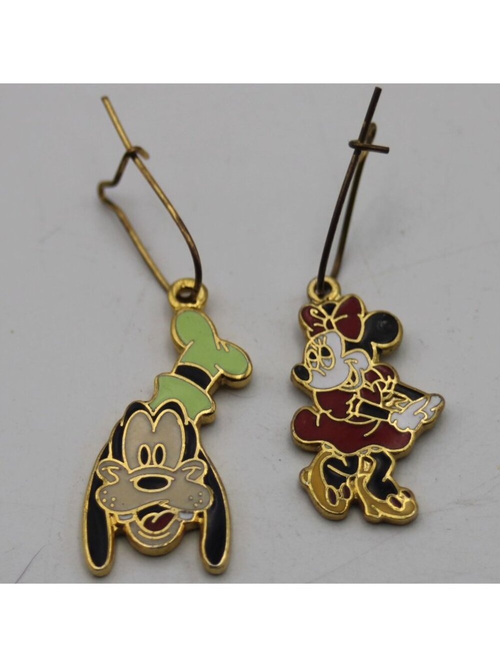 Disney Goofy And Minnie Mouse Mismatched Earrings Enamel Gold Tone